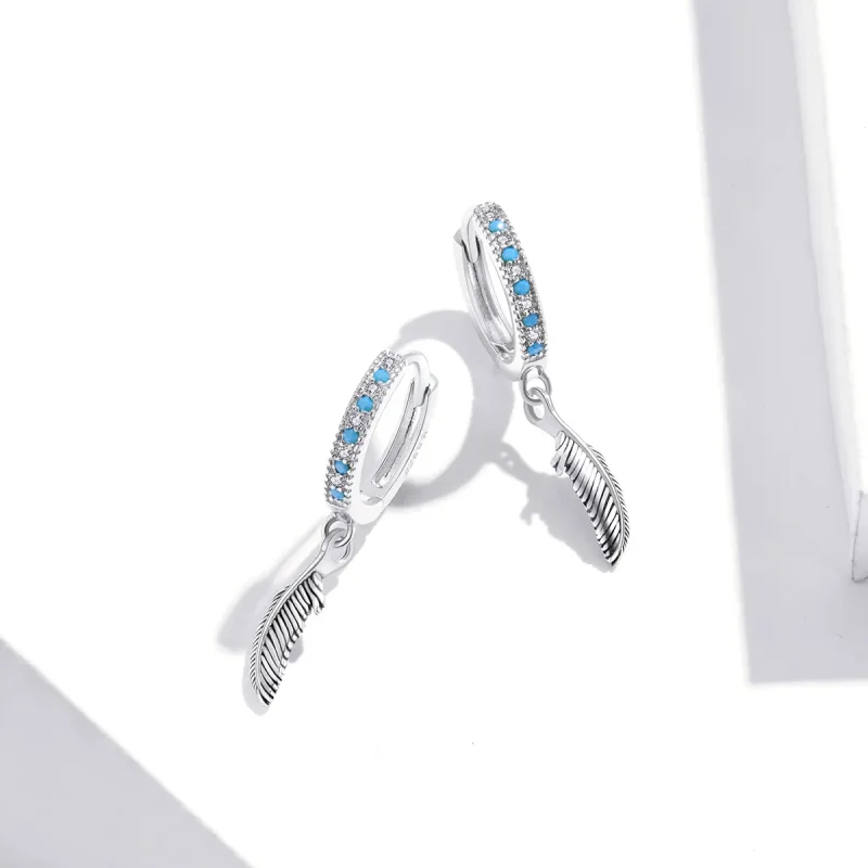 (slika za) Srebrni viseči uhani s perjem v stilu Pandora - SCE898 - Ogled 4