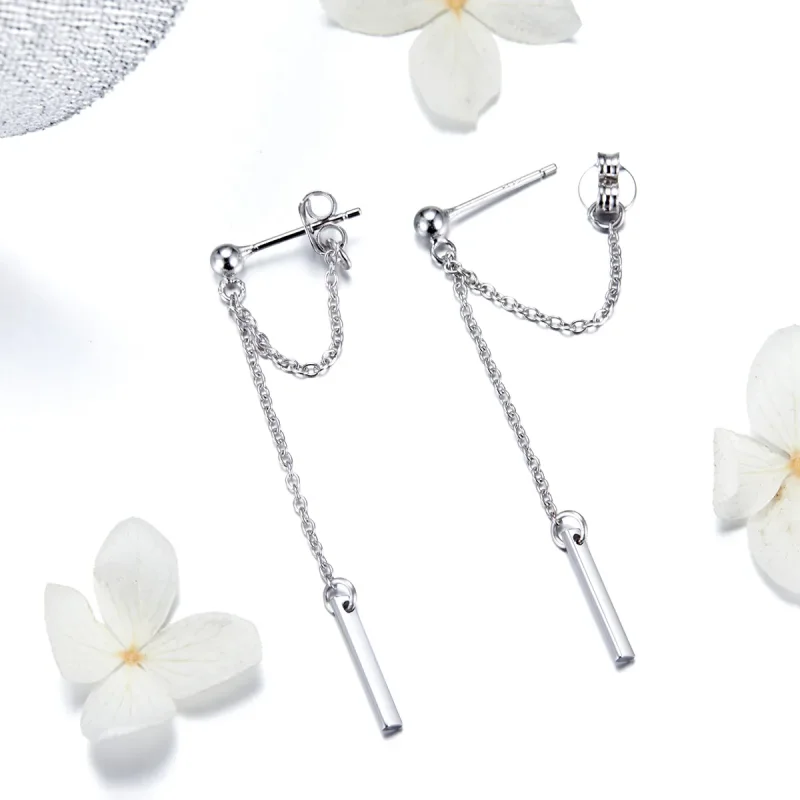 (slika za) Srebrni viseči uhani s svetlobno geometrijo v stilu Pandora - SCE550 - Ogled 3