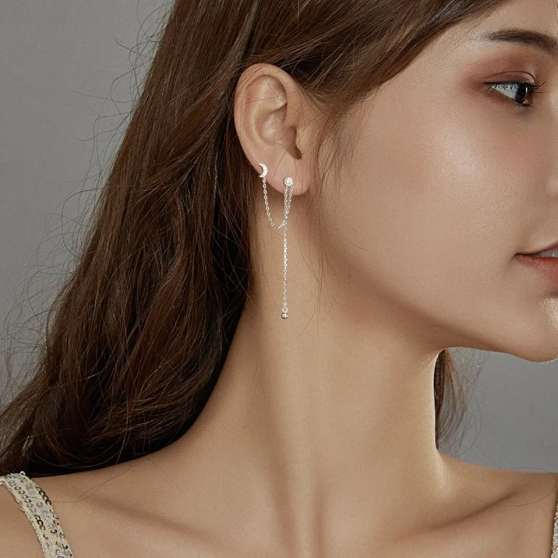 (slika za) Srebrni viseči uhani Sanjana luna in zvezde v stilu Pandora - BSE431 - Ogled 6