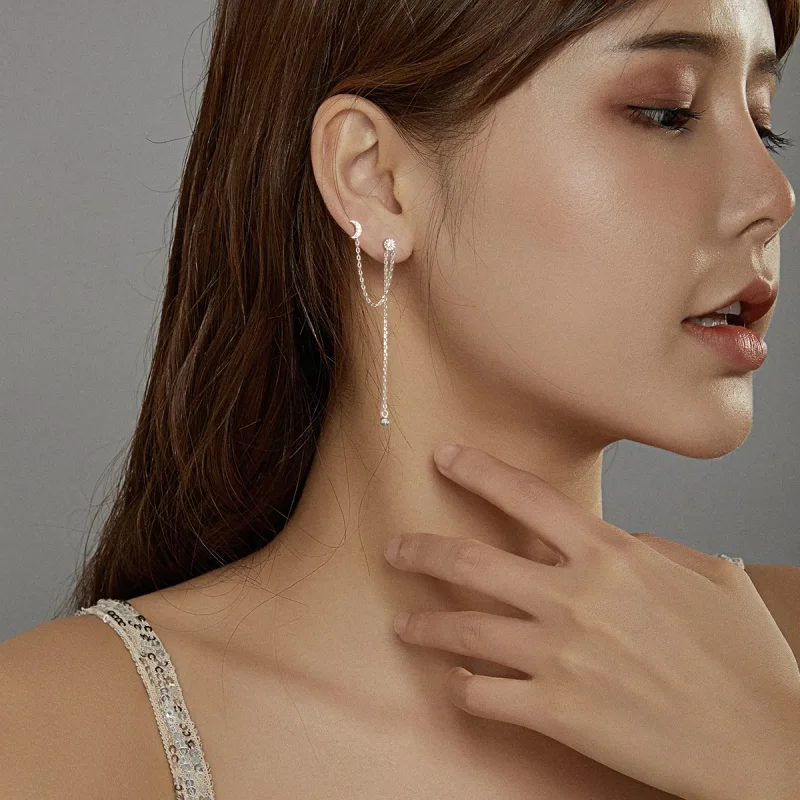 (slika za) Srebrni viseči uhani Sanjana luna in zvezde v stilu Pandora - BSE431 - Ogled 8