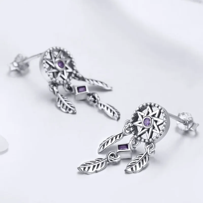 (slika za) Srebrni viseči uhani v stilu Pandora Dreamcatcher - SCE502 - Ogled 3