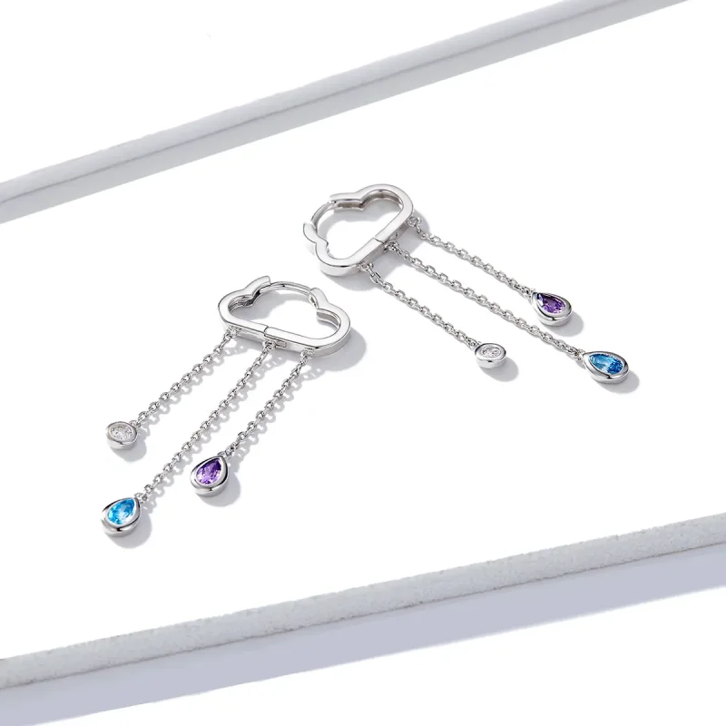 (slika za) Srebrni viseči uhani z deževnimi oblaki v stilu Pandora - BSE220 - Ogled 5