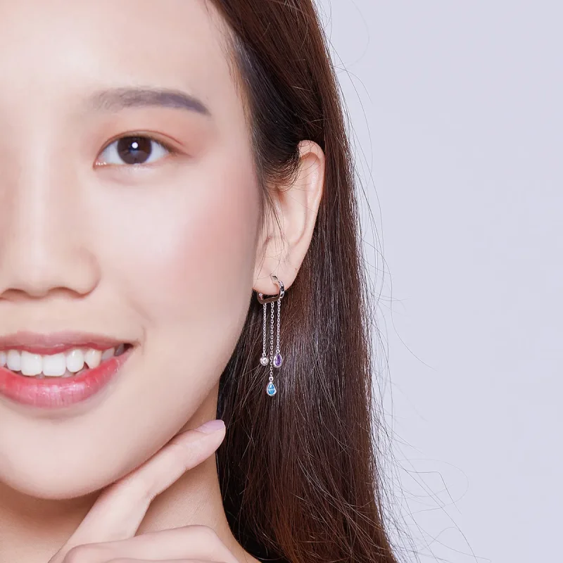 (slika za) Srebrni viseči uhani z deževnimi oblaki v stilu Pandora - BSE220 - Ogled 6