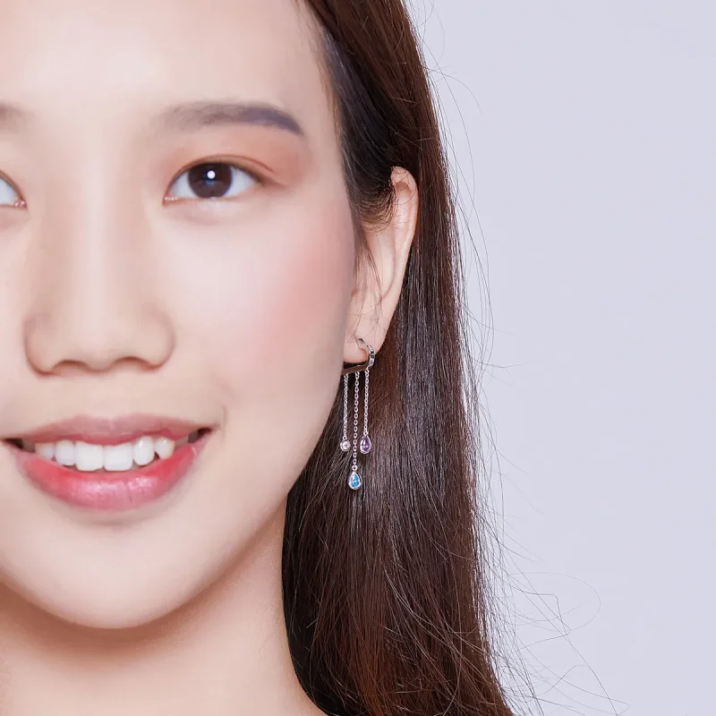 (slika za) Srebrni viseči uhani z deževnimi oblaki v stilu Pandora - BSE220 - Ogled 8