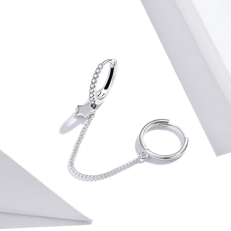 (slika za) Srebrni viseči uhani z enojno zvezdo v stilu Pandora - SCE914 - Ogled 3