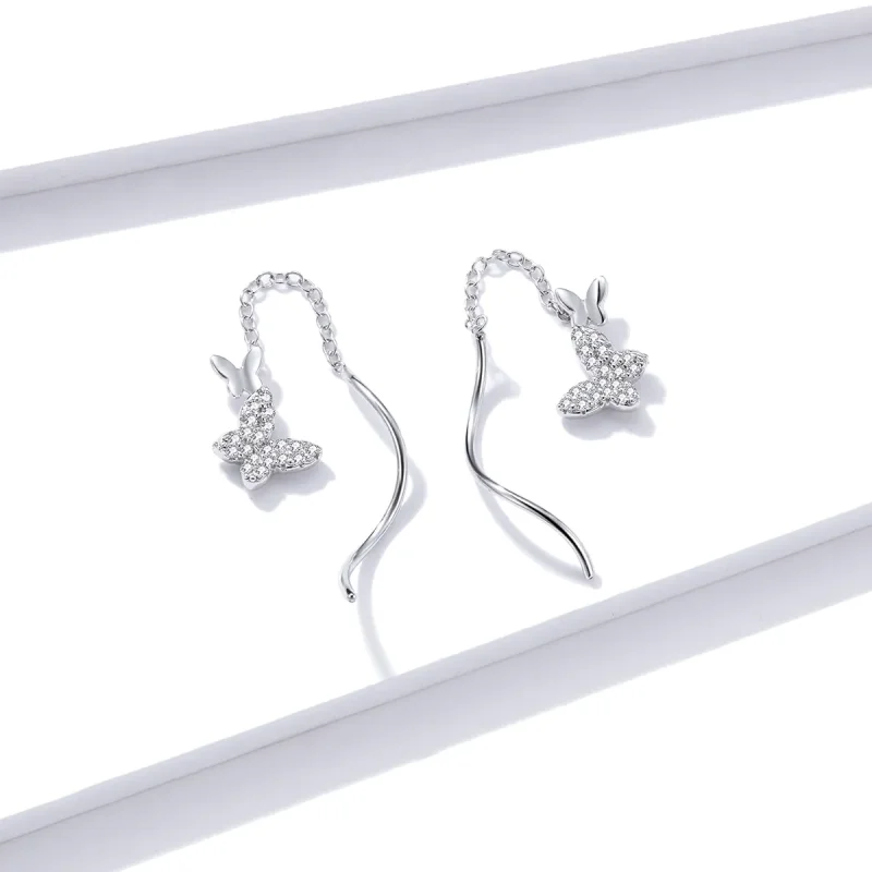 (slika za) Srebrni viseči uhani z letečimi metulji v stilu Pandora - BSE436 - Ogled 4