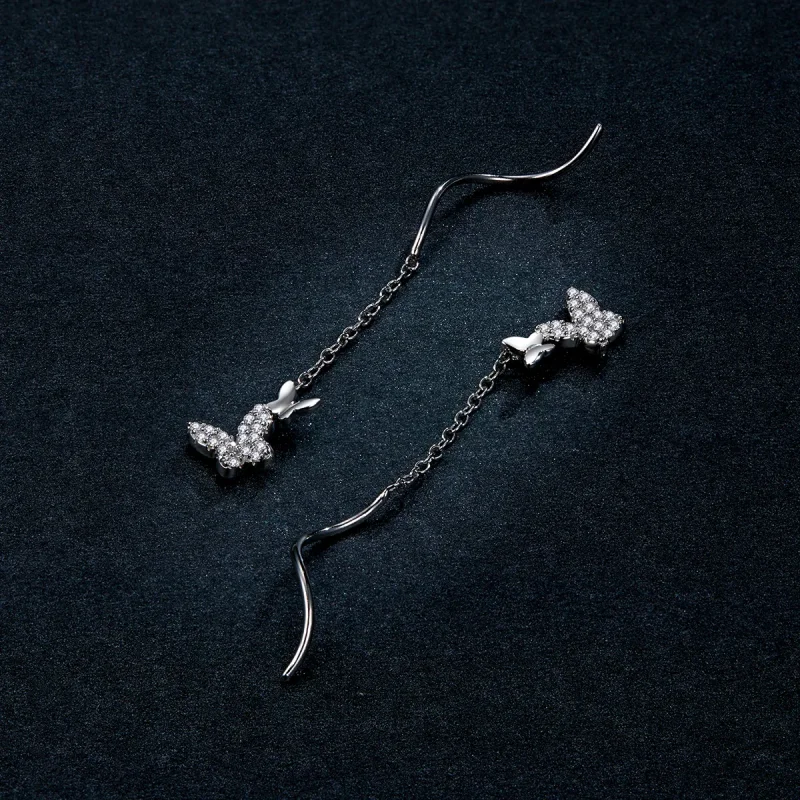 (slika za) Srebrni viseči uhani z letečimi metulji v stilu Pandora - BSE436 - Ogled 5