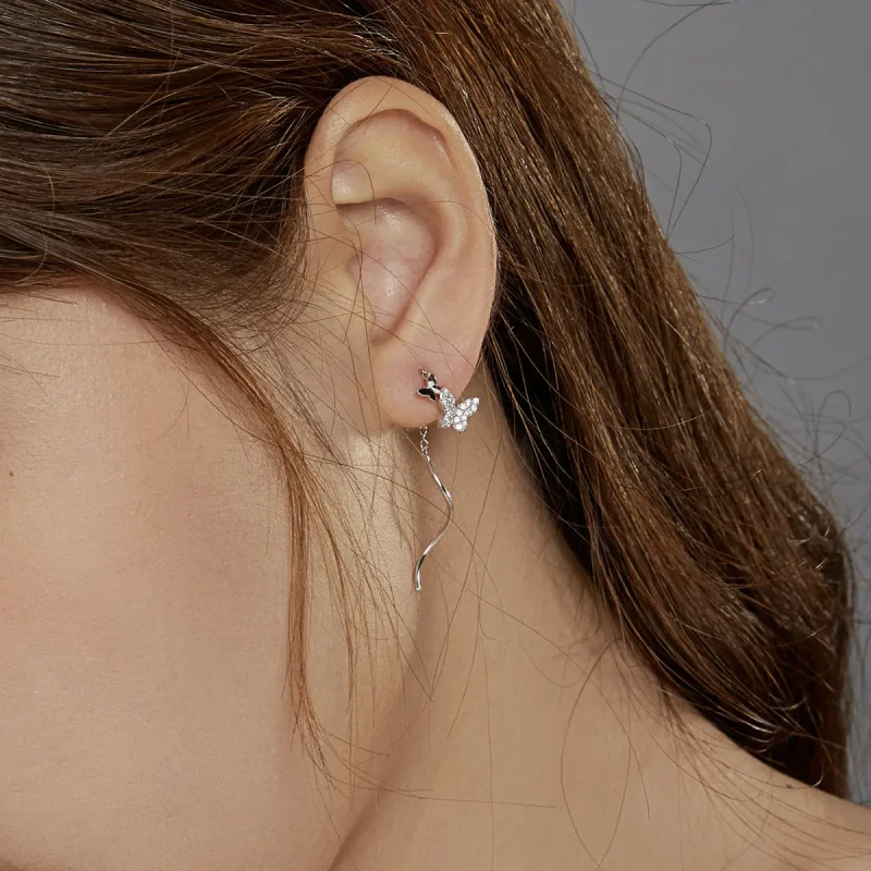 (slika za) Srebrni viseči uhani z letečimi metulji v stilu Pandora - BSE436 - Ogled 8