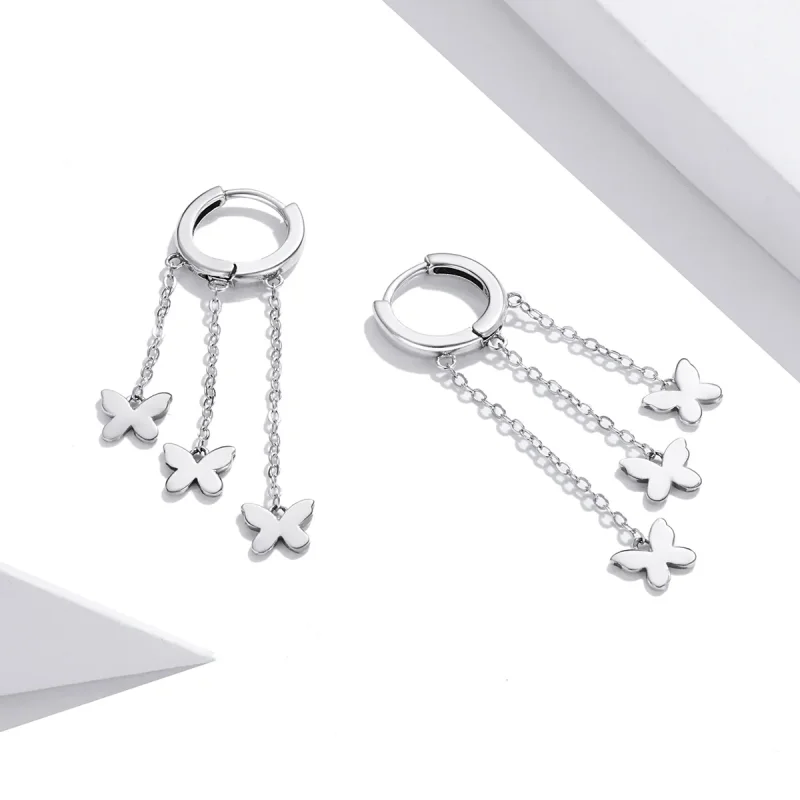 (slika za) Srebrni viseči uhani z metulji v slogu Pandora - SCE1173 - Ogled 2