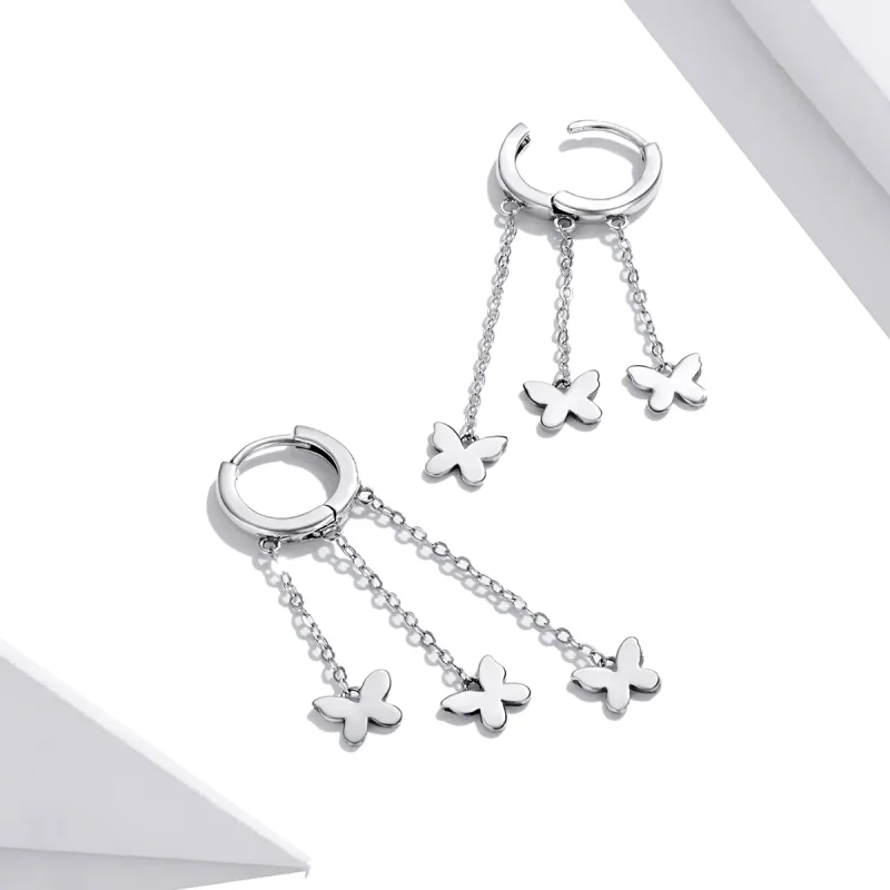 (slika za) Srebrni viseči uhani z metulji v slogu Pandora - SCE1173 - Ogled 4