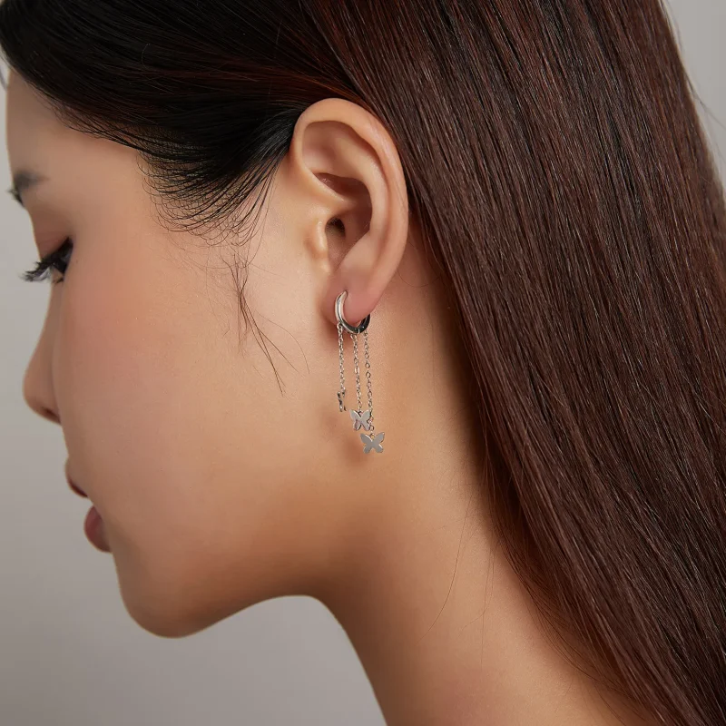 (slika za) Srebrni viseči uhani z metulji v slogu Pandora - SCE1173 - Ogled 7