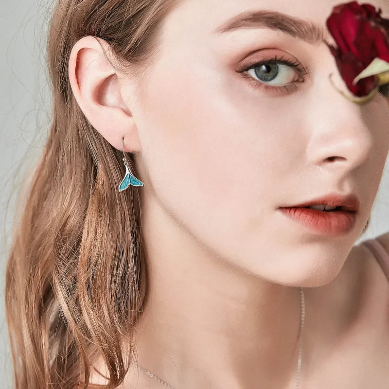 (slika za) Srebrni viseči uhani z ribjim repom v stilu Pandora - SCE065 - Ogled 2