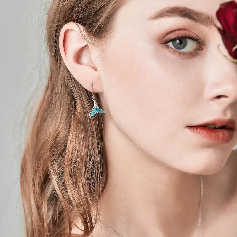 (slika za) Srebrni viseči uhani z ribjim repom v stilu Pandora - SCE065 - Ogled 7