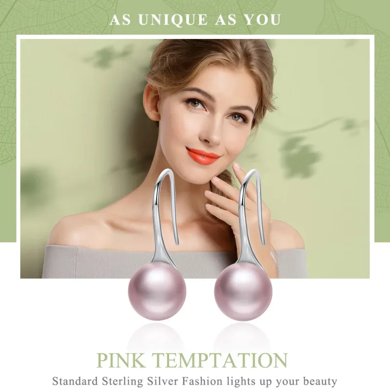 (slika za) Srebrni viseči uhani z rožnatimi biseri v stilu Pandora - SCE145 - Ogled 2