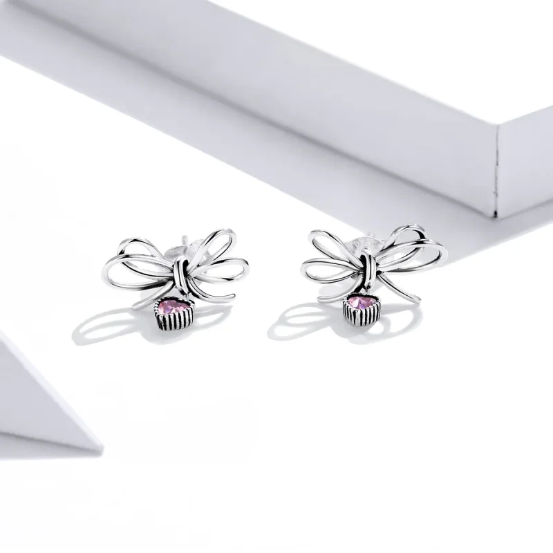 (slika za) Srebrno darilo v slogu Pandora z uhani s pentljo - SCE962 - Ogled 2