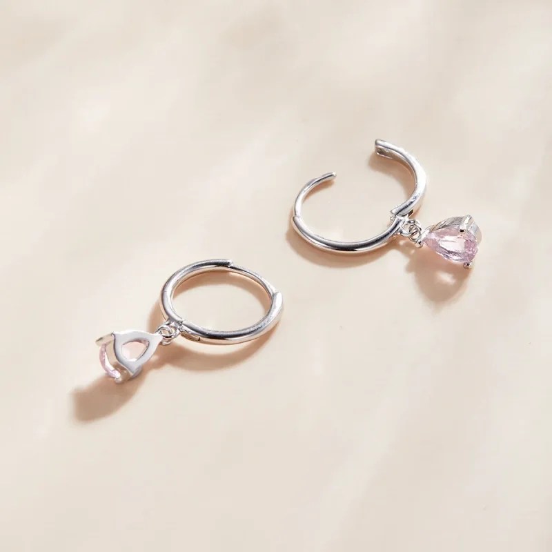 (slika za) Srebrno roza viseči viseči uhani v slogu Pandora - SCE1018-PK - Ogled 3