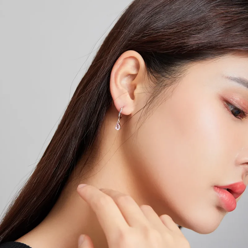 (slika za) Srebrno roza viseči viseči uhani v slogu Pandora - SCE1018-PK - Ogled 4