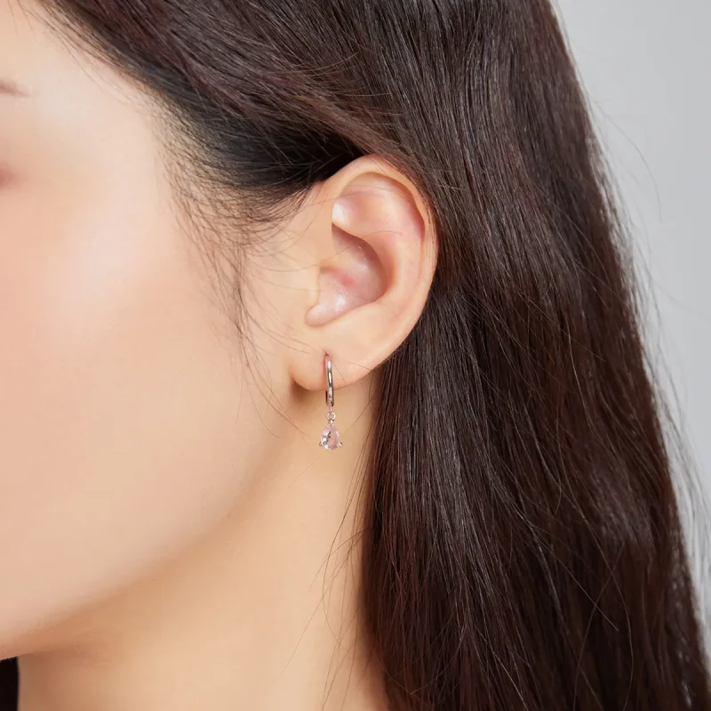 (slika za) Srebrno roza viseči viseči uhani v slogu Pandora - SCE1018-PK - Ogled 5