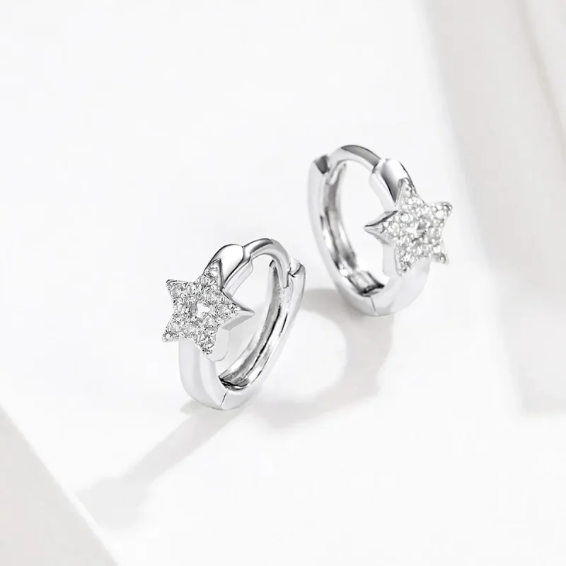 (slika za) Svetli srebrni zvezdasti uhani v slogu Pandora - BSE172 - Ogled 4