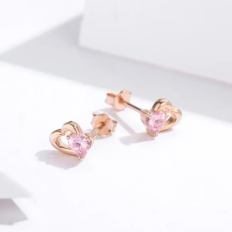 (slika za) Uhani z zatičem iz rožnatega zlata v slogu Pandora - SCE090-C - Ogled 3