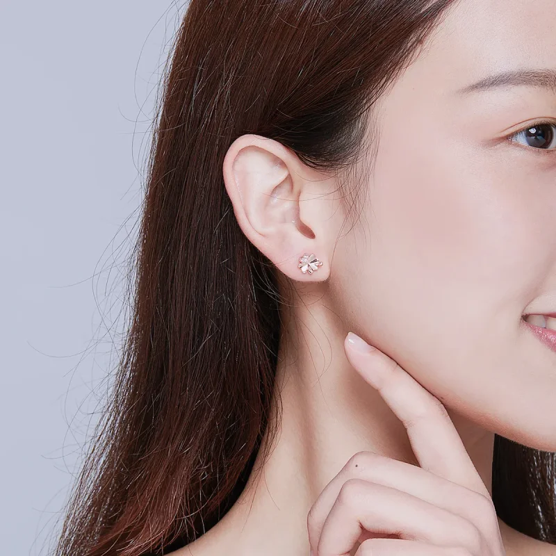 (slika za) Uhani z deteljico iz rožnatega zlata v stilu Pandora - BSE233 - Ogled 5