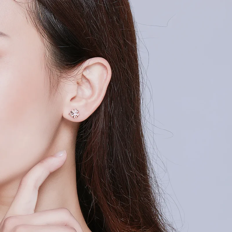 (slika za) Uhani z deteljico iz rožnatega zlata v stilu Pandora - BSE233 - Ogled 6