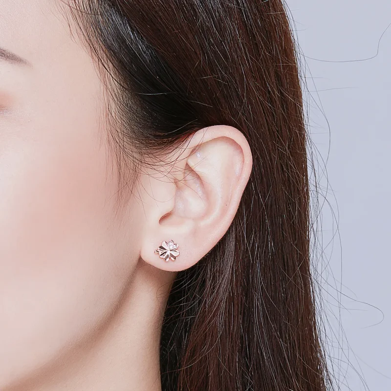 (slika za) Uhani z deteljico iz rožnatega zlata v stilu Pandora - BSE233 - Ogled 7