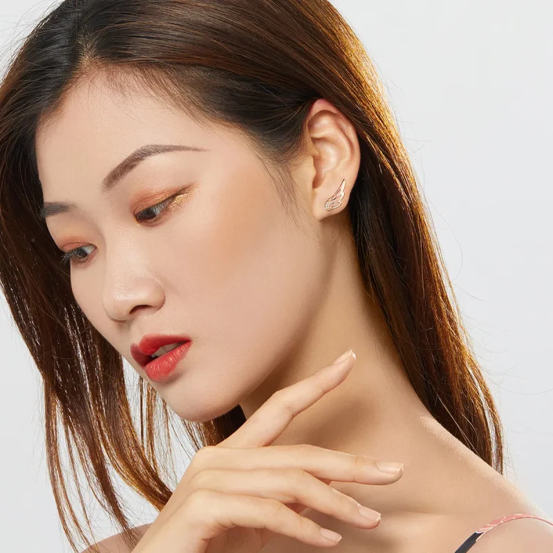 (slika za) Uhani z žepni v stilu Pandora iz rožnatega zlata Elf Wings - SCE343-C - Ogled 3