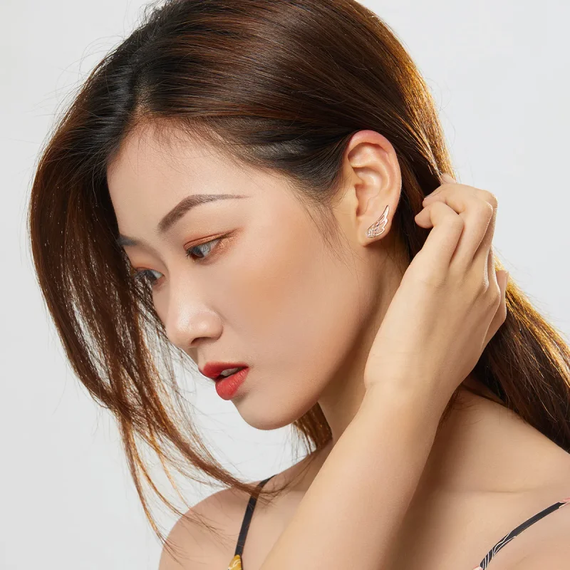 (slika za) Uhani z žepni v stilu Pandora iz rožnatega zlata Elf Wings - SCE343-C - Ogled 4