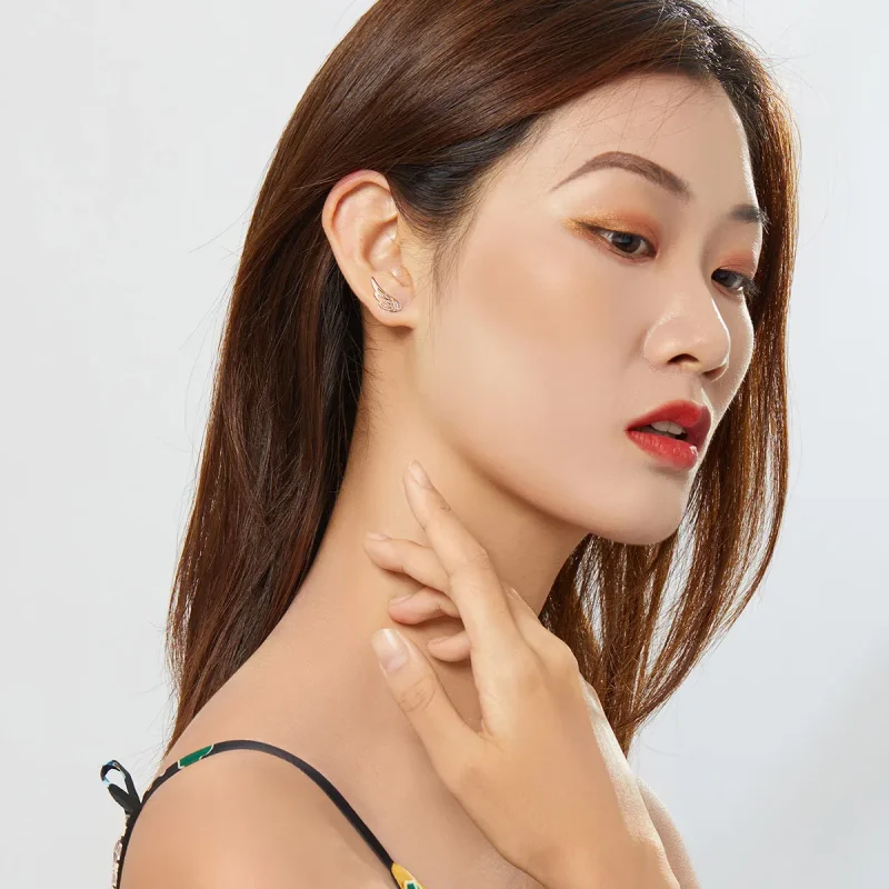 (slika za) Uhani z žepni v stilu Pandora iz rožnatega zlata Elf Wings - SCE343-C - Ogled 5