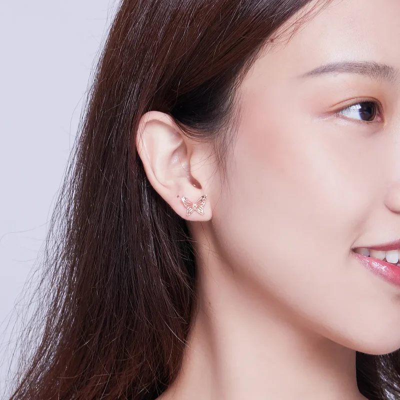 (slika za) Uhani z metulji v stilu Pandora iz rožnatega zlata - SCE452-C - Ogled 5