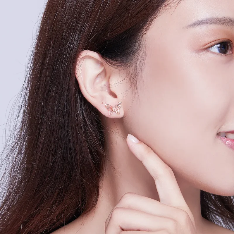 (slika za) Uhani z metulji v stilu Pandora iz rožnatega zlata - SCE452-C - Ogled 6