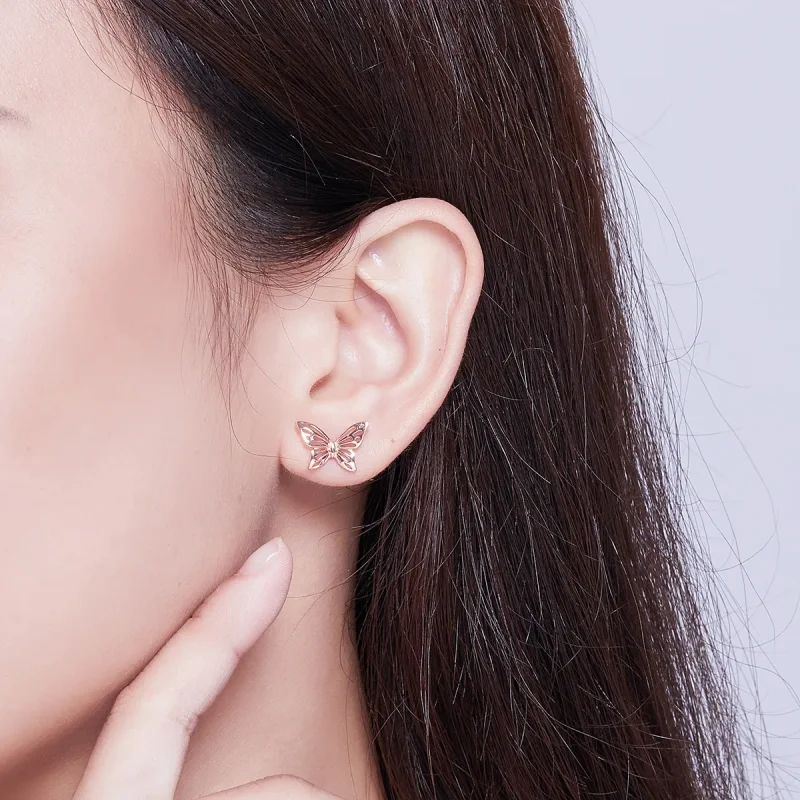 (slika za) Uhani z metulji v stilu Pandora iz rožnatega zlata - SCE452-C - Ogled 7