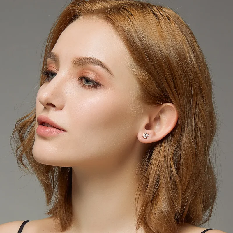 (slika za) Uhani z metulji v stilu Pandora iz rožnatega zlata - SCE776 - Ogled 6