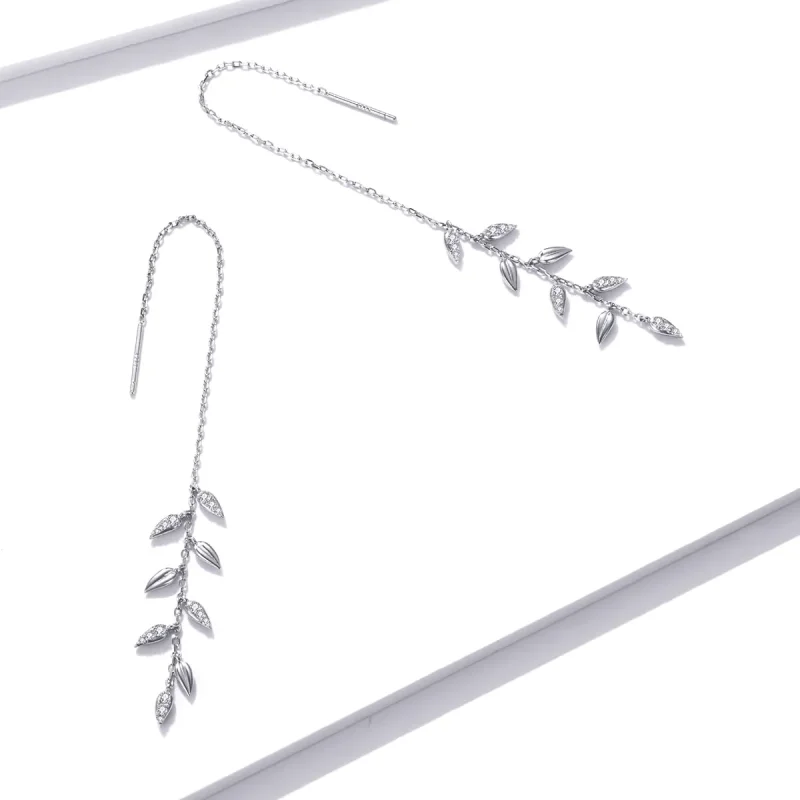 (slika za) Viseči srebrni sijoči pšenični uhani v slogu Pandora - BSE447 - Ogled 3