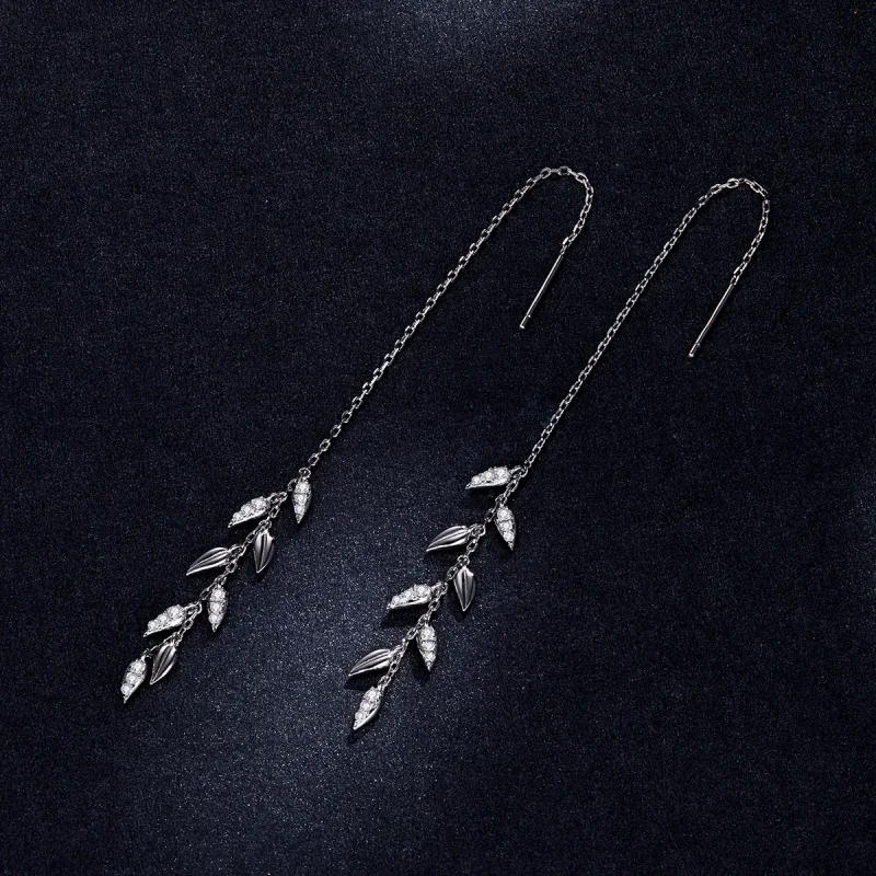 (slika za) Viseči srebrni sijoči pšenični uhani v slogu Pandora - BSE447 - Ogled 5