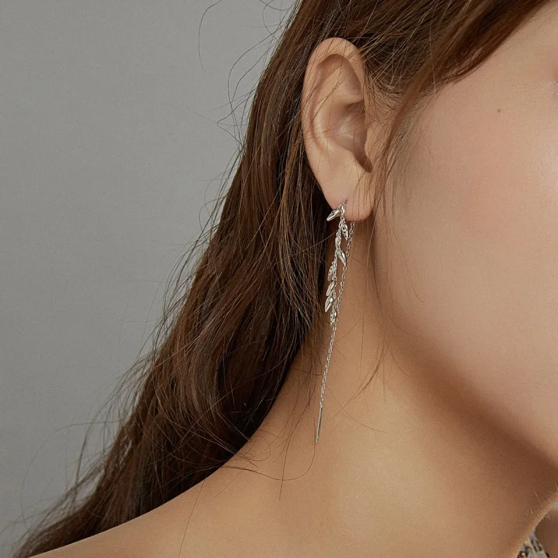 (slika za) Viseči srebrni sijoči pšenični uhani v slogu Pandora - BSE447 - Ogled 6