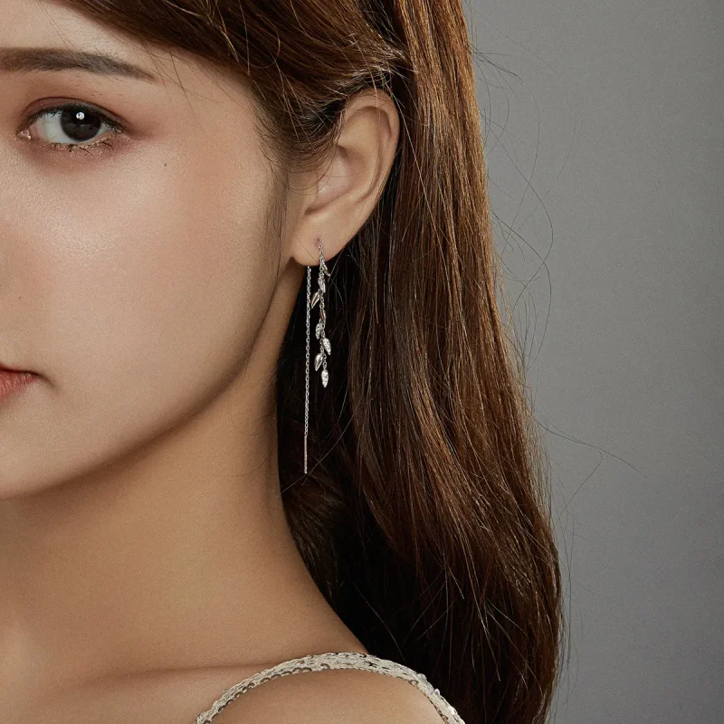 (slika za) Viseči srebrni sijoči pšenični uhani v slogu Pandora - BSE447 - Ogled 7