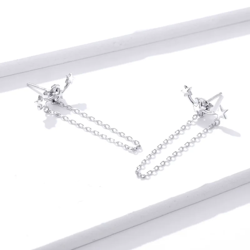 (slika za) Viseči srebrni zvezdasti uhani v slogu Pandora - BSE361 - Ogled 3