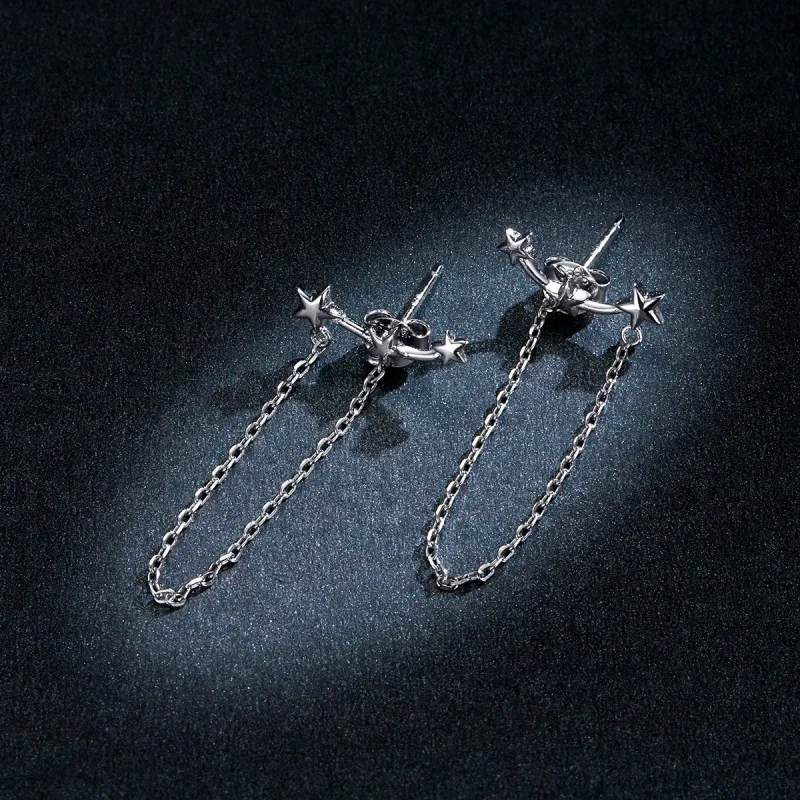 (slika za) Viseči srebrni zvezdasti uhani v slogu Pandora - BSE361 - Ogled 5