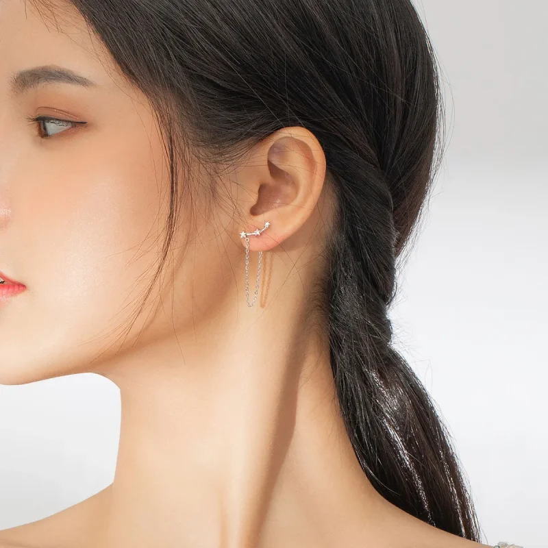 (slika za) Viseči srebrni zvezdasti uhani v slogu Pandora - BSE361 - Ogled 6