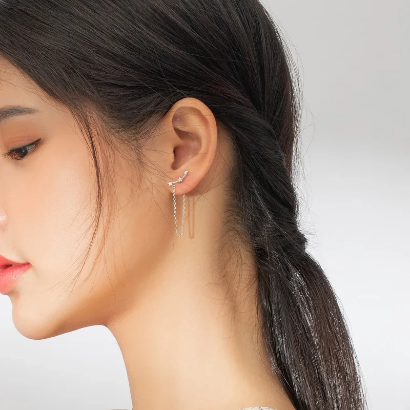 (slika za) Viseči srebrni zvezdasti uhani v slogu Pandora - BSE361 - Ogled 8