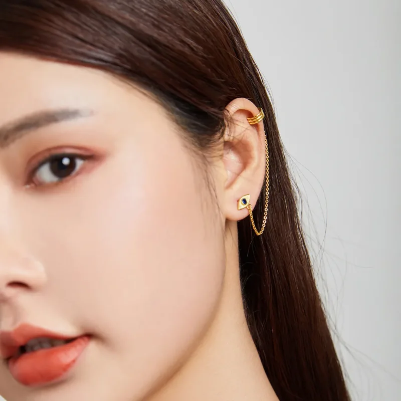 (slika za) Viseči uhani Hudičevo oko v slogu Pandora, 18-karatno pozlačeni - SCE1096 - Ogled 6