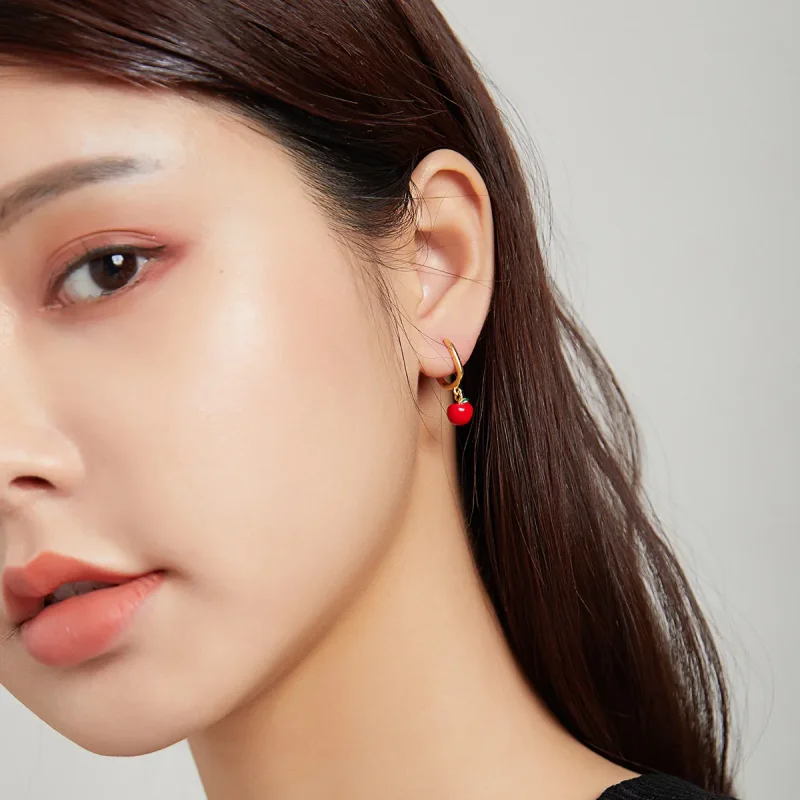 (slika za) Viseči uhani iz 18-karatnega pozlačenega jabolka v stilu Pandora - SCE1079 - Ogled 3