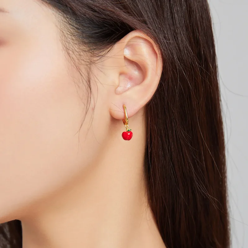 (slika za) Viseči uhani iz 18-karatnega pozlačenega jabolka v stilu Pandora - SCE1079 - Ogled 4