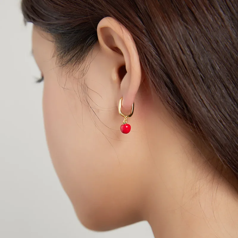 (slika za) Viseči uhani iz 18-karatnega pozlačenega jabolka v stilu Pandora - SCE1079 - Ogled 5