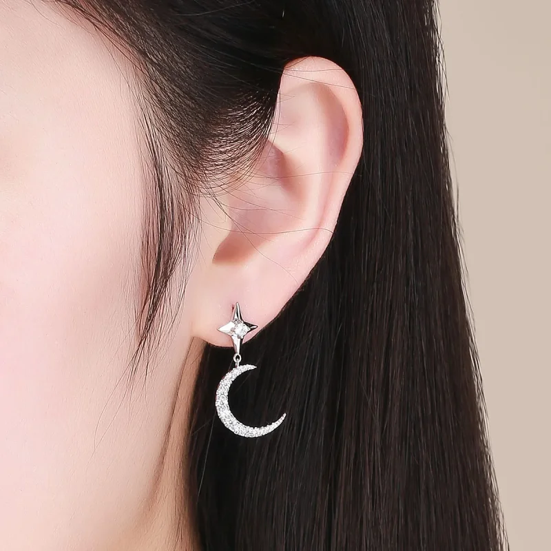 (slika za) Viseči uhani iz srebrne zvezdne lune in neba v stilu Pandora - BSE050 - Ogled 5