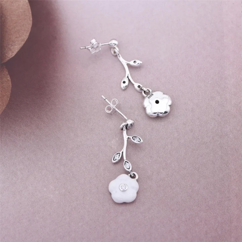 (slika za) Viseči uhani PANDORA svetleči cvetlični motivi z biserno barvo - 290699MOP - Ogled 2