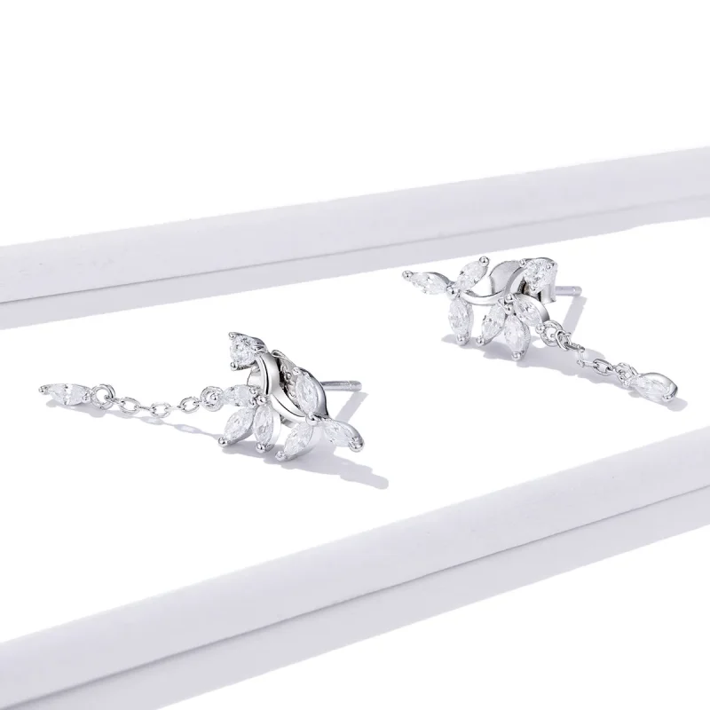 (slika za) Viseči uhani s sijočimi srebrnimi rožami v stilu Pandora - BSE350 - Ogled 4