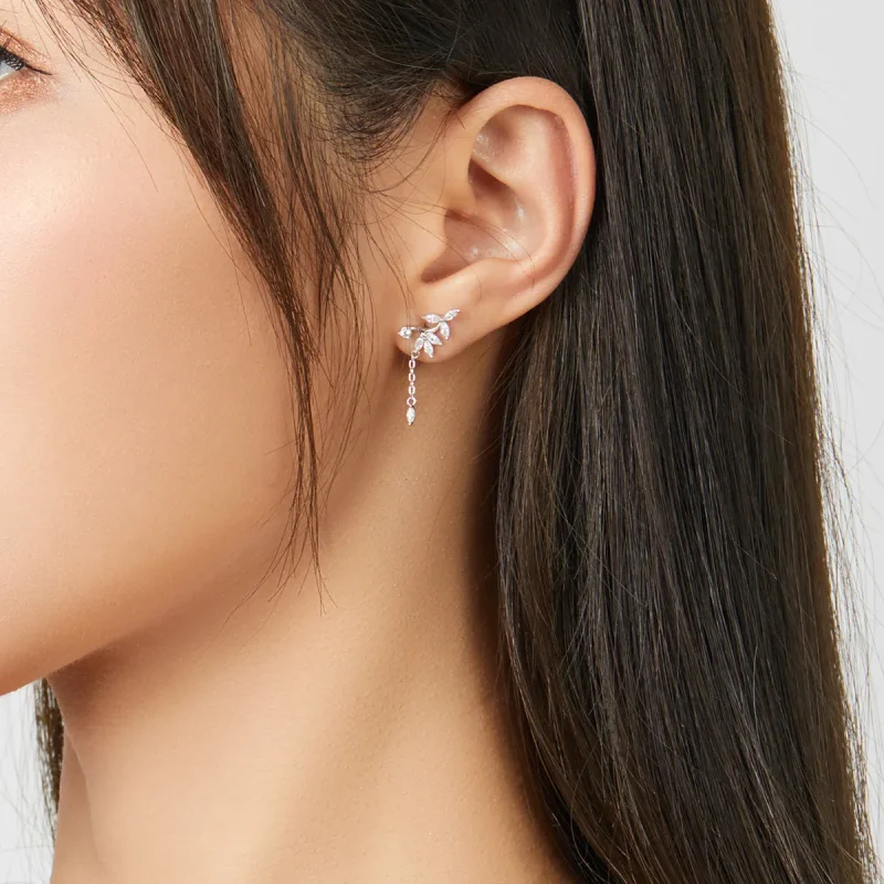 (slika za) Viseči uhani s sijočimi srebrnimi rožami v stilu Pandora - BSE350 - Ogled 8